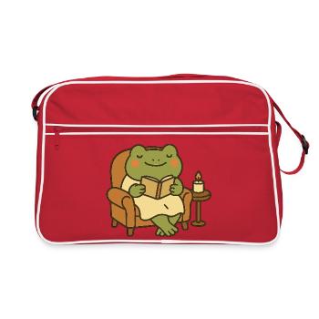 Grenouille lisant dans un fauteuil – Soirée douillette - Sac Retro - rouge/blanc - Devant
