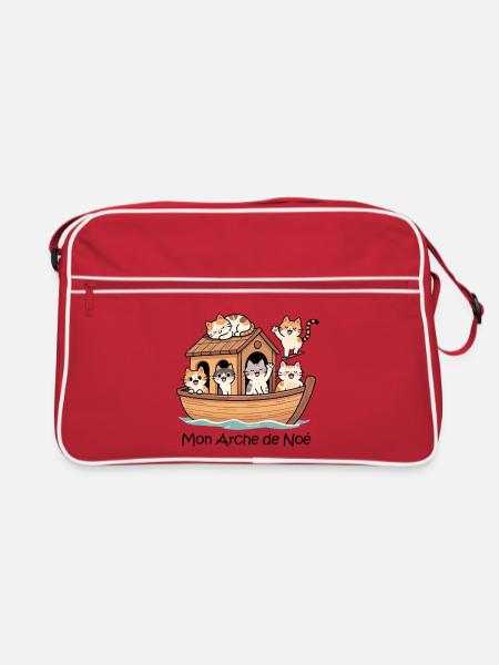 Arche de Noé avec des chats - Sac Retro - rouge/blanc