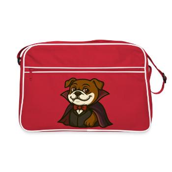 Cute Vampire Bulldog Mascot in Dark Cape - Retro Bag - red/white - Front