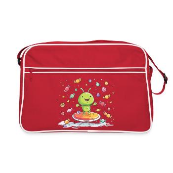 Little green alien on trampoline - Retro Bag - red/white - Front