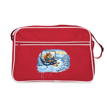 Funny squirrel in the ski lift – winter fun motif - Retro Bag - red/white - Front