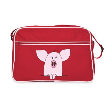 Cuddly Pink Pig Cartoon - Retro Bag - red/white - Front