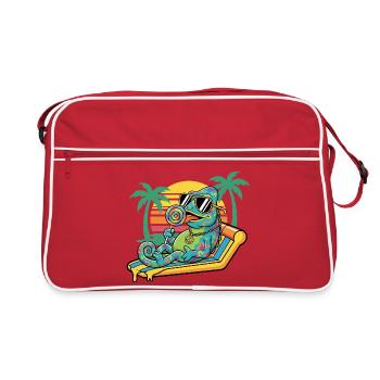 Caméléon dans le motif humoristique des vacances de plage d’été - Sac Retro - rouge/blanc - Devant
