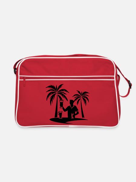Holiday Palm Trees Beach Silhouette - Retro Bag - red/white - Front