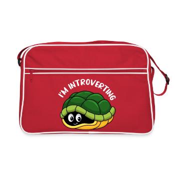 Cute Hiding Turtle Tortoise Shell Cartoon Art - Retro Bag - red/white - Front