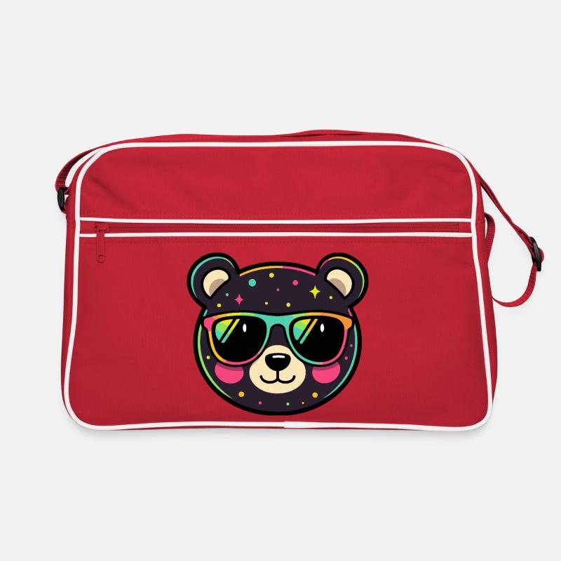 Polychromer Neon-Panda mit Brille Retro Tasche