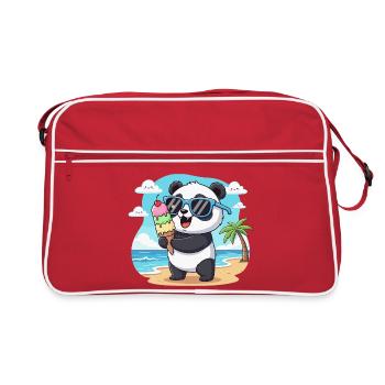 Panda am Strand mit Eiscreme - Retro Bag - red/white - Front