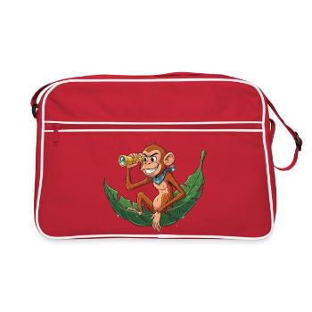 Abenteueraffe mit Fernrohr - Retro Tasche - Rot/Weiß - Vorne