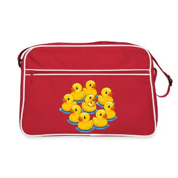 Rudel Gummienten am Wasser - Retro Tasche - Rot/Weiß - Vorne