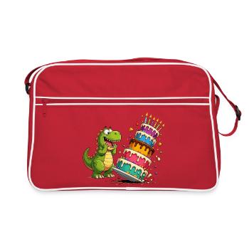 Dino Geburtstag Kuchen Parade - Retro Tasche - Rot/Weiß - Vorne