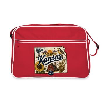 Autocollant de voyage vintage Kansas Sunflower State - Sac Retro - rouge/blanc - Devant