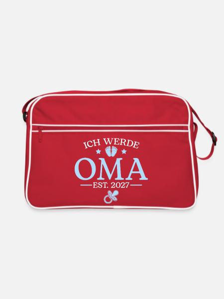 Werdende Oma 2027 Schwangerschaftsankündigung - Retro Tasche - Rot/Weiß
