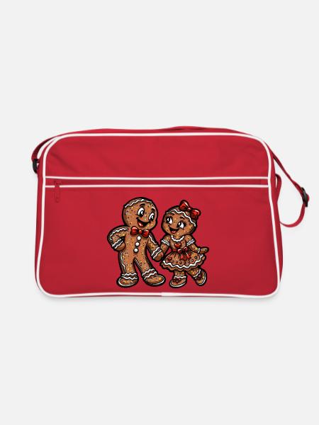 Pfefferkuchen Pärchen Weihnacht Liebe - Retro Tasche - Rot/Weiß