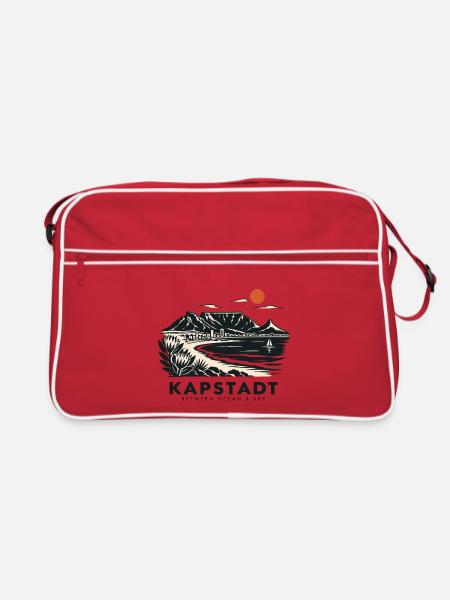 Kapstadt Küstenblick Linienstil - Retro Tasche - Rot/Weiß