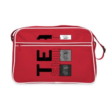 Tea Shirt, Pile Of Tea Cups Design, Tea Addict - Retro Bag - red/white - Front