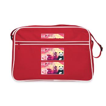 Cherry Blossom Shirt, Damen Panda Sakura Kawaii - Retro Tasche - Rot/Weiß - Vorne