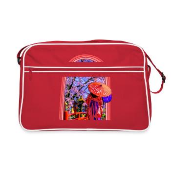 Chemise en fleurs de cerisier, art japonais sur bois - Sac Retro - rouge/blanc - Devant