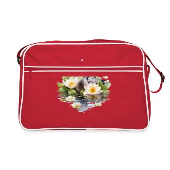 Duck Heart Feathers Valentine's Day Pond Love - Retro Bag - red/white - Front