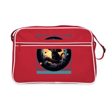 Chat de sorcière sur un manche à balai Halloween T Shirt - Sac Retro - rouge/blanc - Devant
