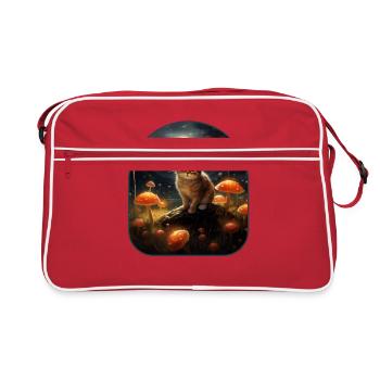 Moonlit Mushrooms Cat Bathed in Lunar Glow in a - Retro Bag - red/white - Front