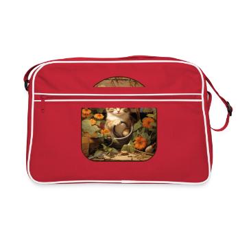 Cottagecore Gardening Cat Tending to a Whimsical - Retro Bag - red/white - Front