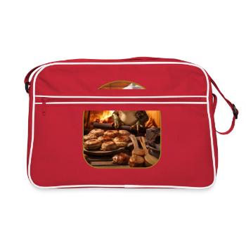 Frog Baking Bread Rustic Oven Cottagecore - Retro Bag - red/white - Front