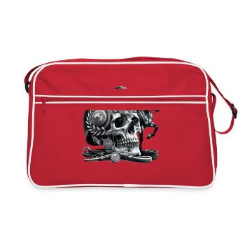 Equestrian Honor Totenkopf T-Shirt Edles Reiten und - Retro Tasche - Rot/Weiß - Vorne