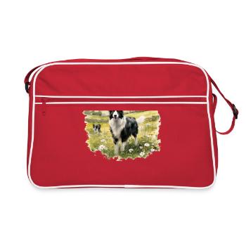 Border Collie Chien Cottagecore Berger Pastoral - Sac Retro - rouge/blanc - Devant
