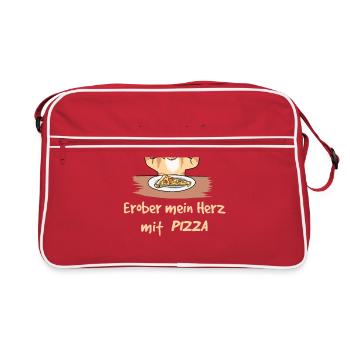 Katze erober mein Herz mit Pizza Fantasy Kinder - Retro Tasche - Rot/Weiß - Vorne