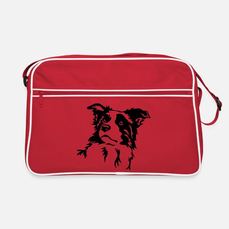 Border Collie Kopf - Retro Tasche - Rot/Weiß
