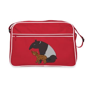 Tapir Family Mother Child Baby Gift - Retro Bag - red/white - Front