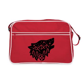 Black wolf totem of nature - Retro Bag - red/white - Front