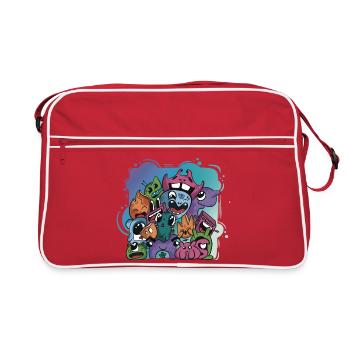 Monstre fantasy doodle art dessin personnages - Sac Retro - rouge/blanc - Devant