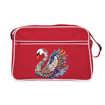 Schwan mit Mandalas verziert - Retro Tasche - Rot/Weiß - Vorne
