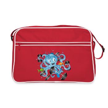 Bodybuilder octopus with dumbbells while exercising - Retro Bag - red/white - Front