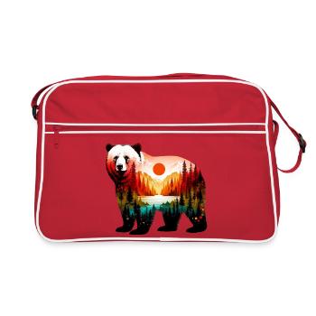 Ours décoré peint d’un paysage forestier - Sac Retro - rouge/blanc - Devant