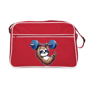 Sloth Dumbbell Pull-Up Workout Funny - Retro Bag - red/white - Front