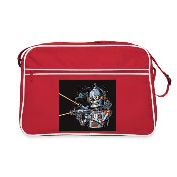 Retro Sci-Fi Roboter mit Laserwaffe - Retro Tasche - Rot/Weiß - Vorne