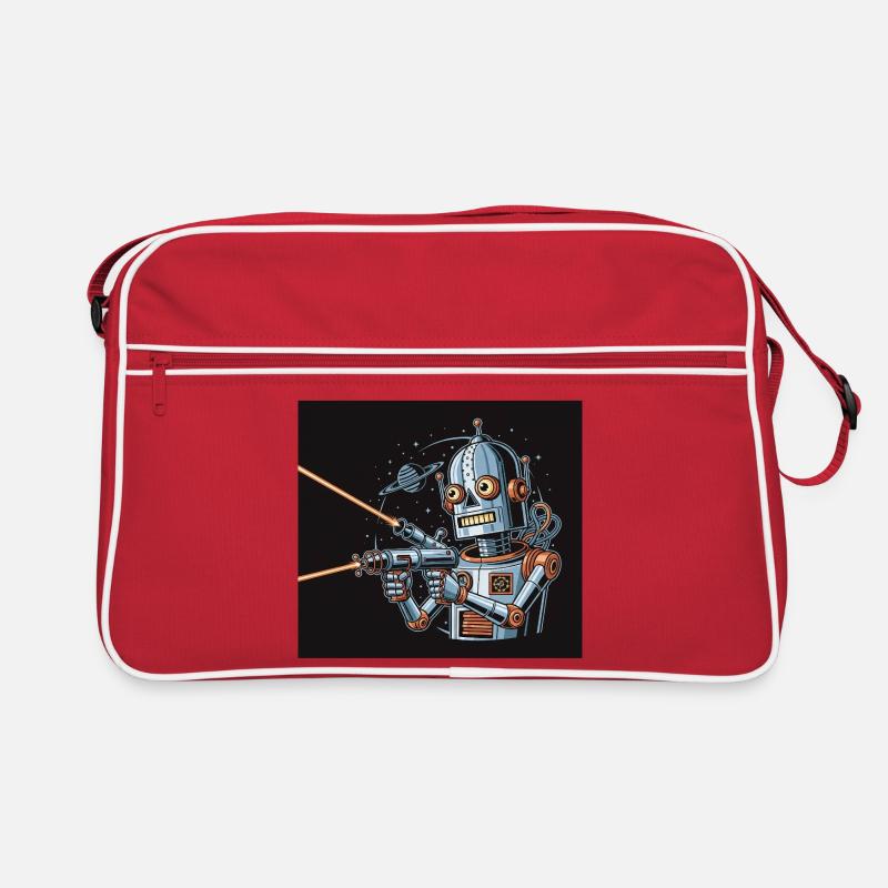 Retro Sci-Fi Roboter mit Laserwaffe Retro Tasche