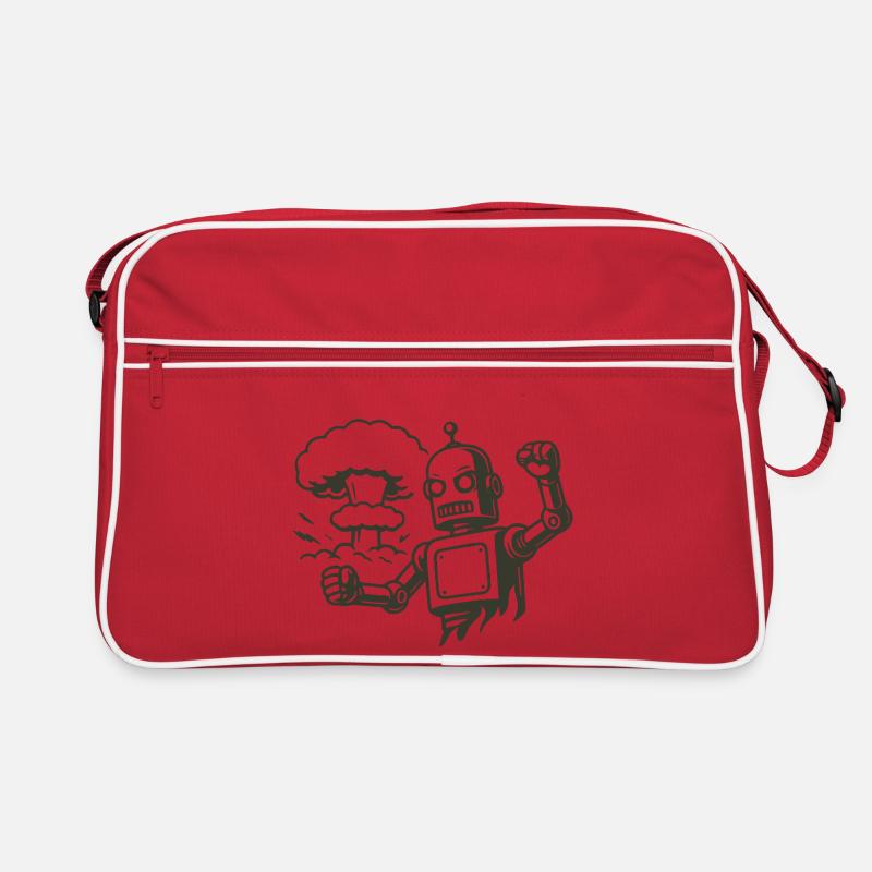 Retro Roboter vor Explosionswolke - Retro Tasche - Rot/Weiß