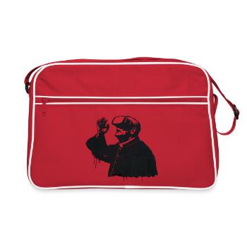 Priester mit VR Brille – Glaube trifft Zukunft - Retro Tasche - Rot/Weiß - Vorne