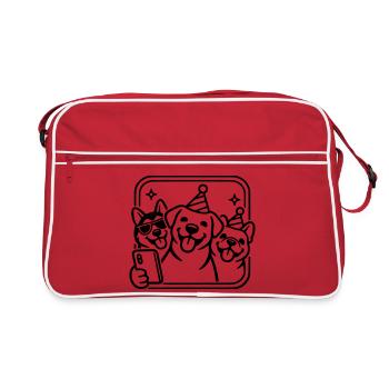 Chiens de fête Selfie Dessins en ligne minimalistes - Sac Retro - rouge/blanc - Devant