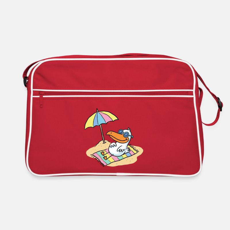 Sonnenvogel am Strand mit Schirm Retro Tasche