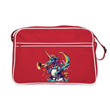 Farbexplosion Einhorn-Trompeter - Retro Tasche - Rot/Weiß - Vorne