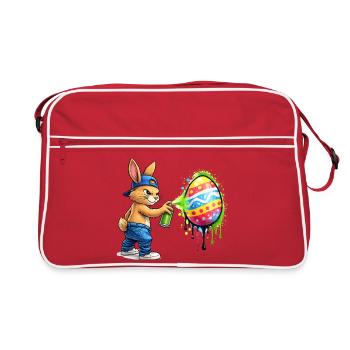 Graffiti Hase mit Osterei - Retro Tasche - Rot/Weiß - Vorne