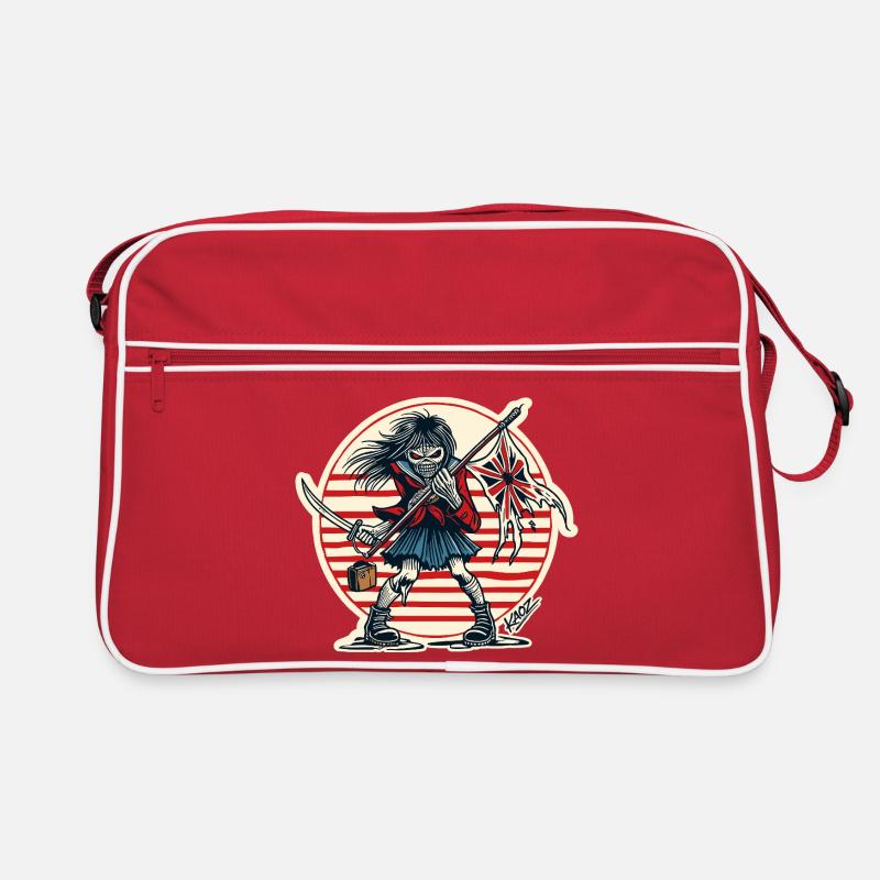 Abtrünnige Samurai-Jungfrau mit zerfetzter Flagge Retro Tasche