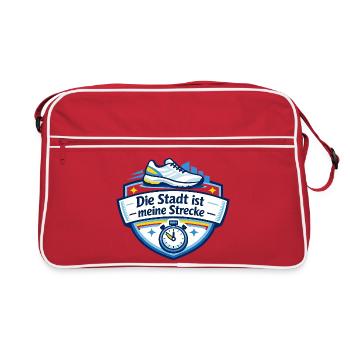 Stadtlauf Sticker Meine Strecke - Retro Tasche - Rot/Weiß - Vorne