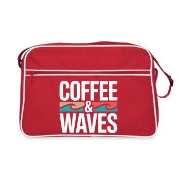 Kaffee Wellen Surfen Coffee & Waves Surfer Strand - Retro Tasche - Rot/Weiß - Vorne