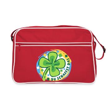 Glücksbringer - Glücksklee - Du schaffst das! - Retro Tasche - Rot/Weiß - Vorne