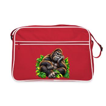Loungegorilla im Dschungel - Retro Tasche - Rot/Weiß - Vorne